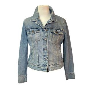J Crew Distressed Denim Jean Jacket Sz Large